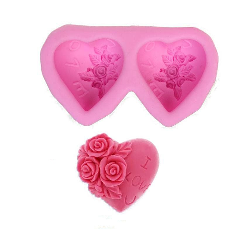 Hjerteformet Rose Silikon Bakeform Fondant Kakeform Diy Sjokolade Håndlaget Såpeformverktøy