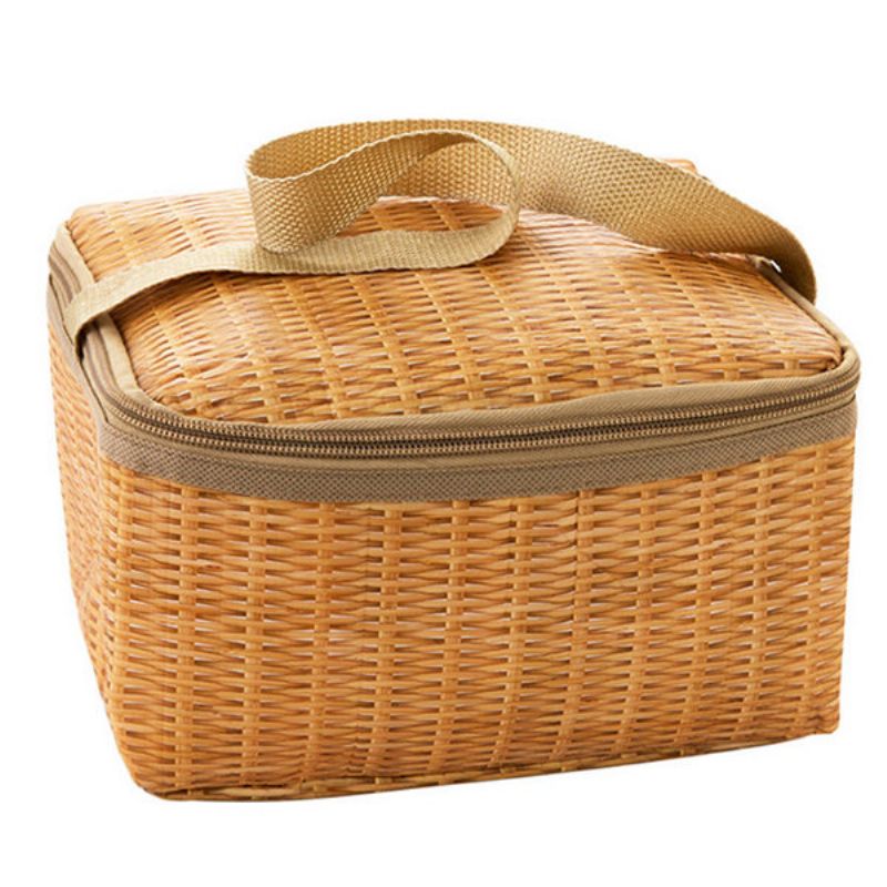 Imitert Rattan Brazier Bag Fortykning Lunsj Tote Bag Cooler Isolert Håndveske Reise Picnic Bag