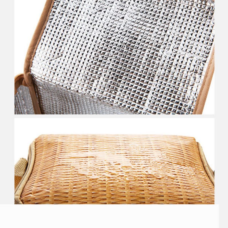 Imitert Rattan Brazier Bag Fortykning Lunsj Tote Bag Cooler Isolert Håndveske Reise Picnic Bag