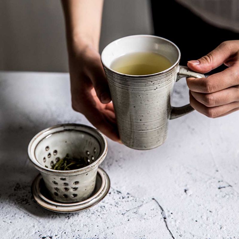 Keramisk Krus Kopp Med Filter Bratt Ideell For Kontor Hjemme Glasert Med Lokk For Te Kaffe Porselen Vann 330ml