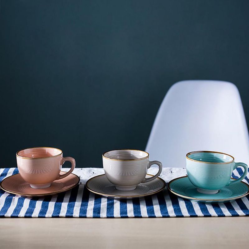 Keramisk Vannkopp Med Glasurkopp Med Frihåndsskisser For Melkekaffevann Kopp I Japansk Stil Med Tallerken Tekoppsett Todelt Koppsett