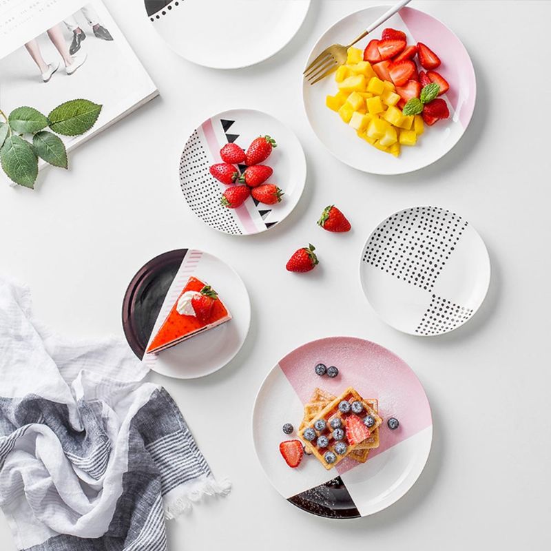 Minimalistisk Geometrisk Figur Prikkmønster Keramikkfat Delikat Elegant Pretty Frukt Mat Biff Frokosttallerken