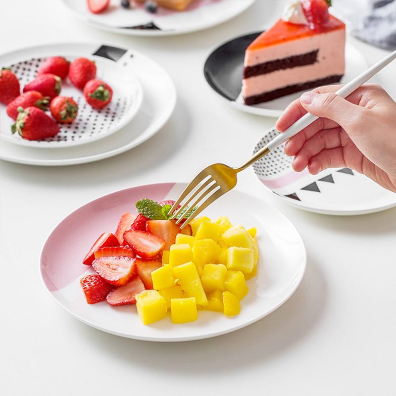 Minimalistisk Geometrisk Figur Prikkmønster Keramikkfat Delikat Elegant Pretty Frukt Mat Biff Frokosttallerken