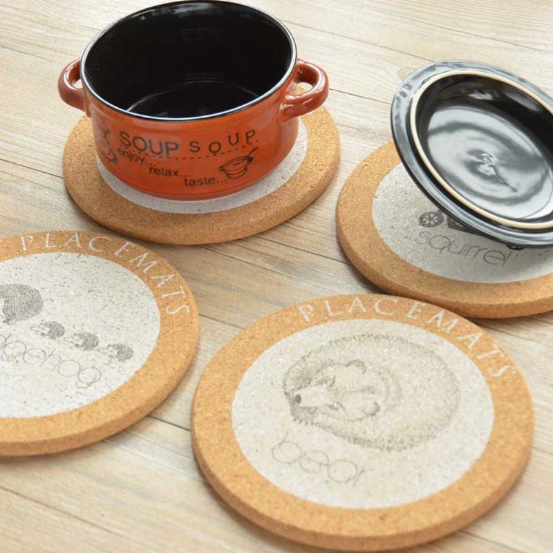 Nordic Cork Coaster Med Runde Kanter Søt Dyrekoppmatte For Hot Pot Cup & Bowl