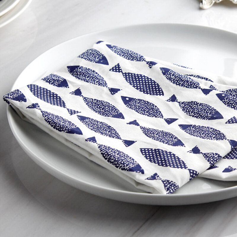 Nordic Simple Serviett Western Cotton Printing Small Fish Stort Firkantet Skjerf