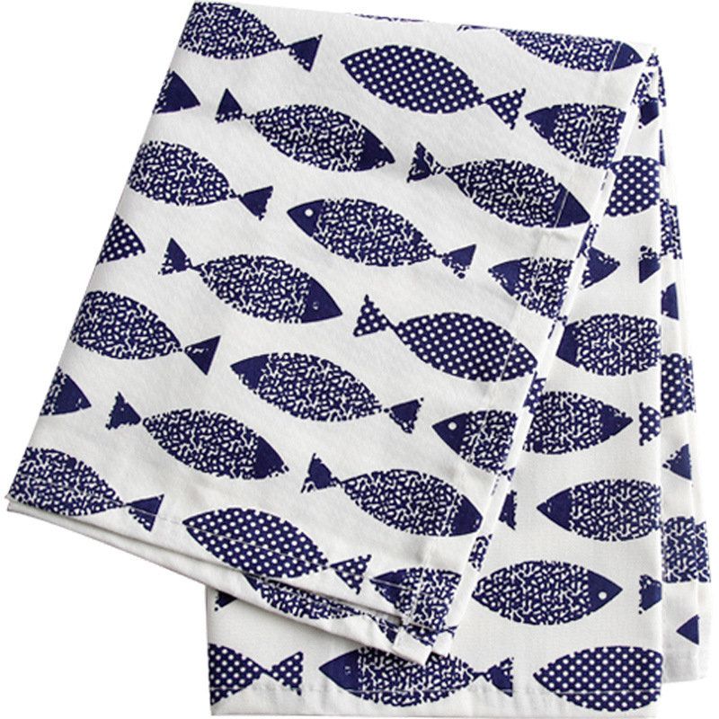 Nordic Simple Serviett Western Cotton Printing Small Fish Stort Firkantet Skjerf