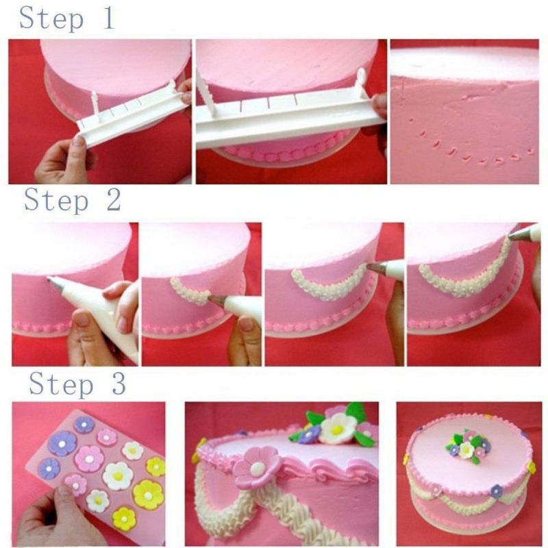 Plast Hvit Kake Linjal Krans Kant Dekorere Baking Marker Sett Tool