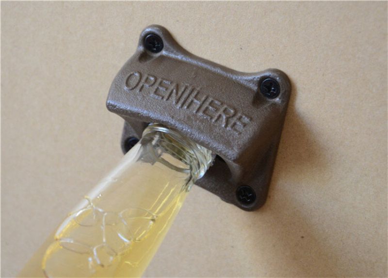 Vintage Bronse Veggmontert Åpner Vin Øl Soda Glass Cap Flaskeåpner Kjøkken Bar Gave