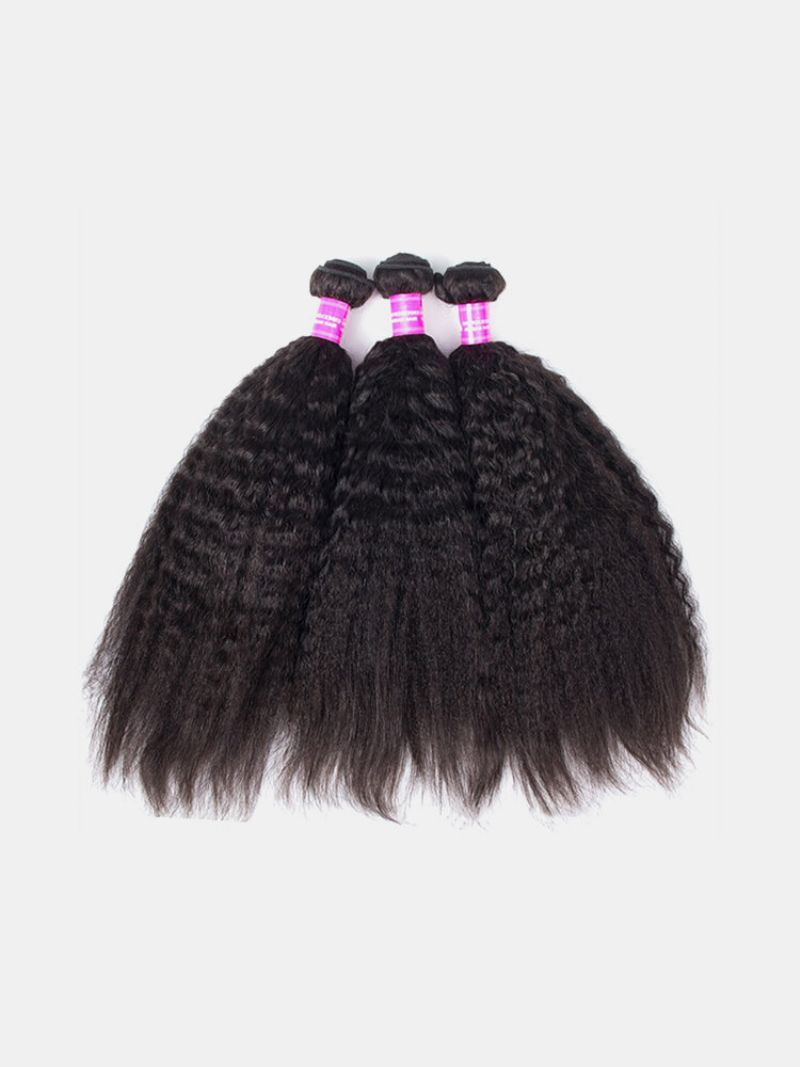 1 Bunt Kinky Straight Yaki 100 % Brasiliansk Human Virgin Hair Extension Weave Bunter Nature Color