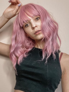 14 Tommer Pink Lolita Wave Syntetiske Hårparykker Bangs Fluffy Nature Lange Parykker