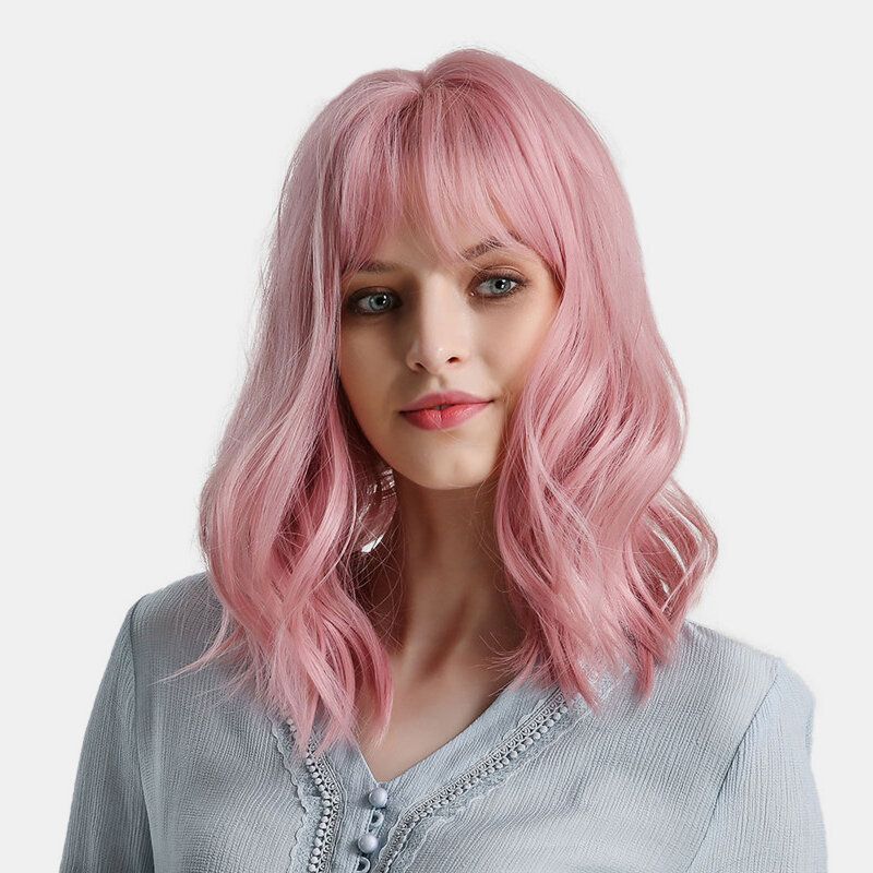 14 Tommer Pink Lolita Wave Syntetiske Hårparykker Bangs Fluffy Nature Lange Parykker