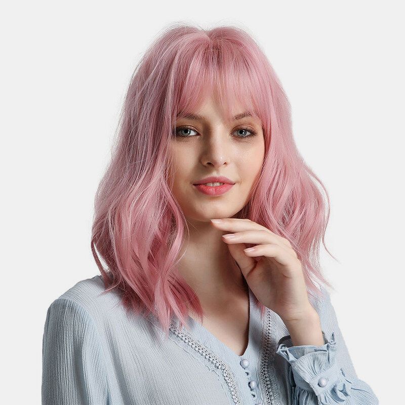 14 Tommer Pink Lolita Wave Syntetiske Hårparykker Bangs Fluffy Nature Lange Parykker