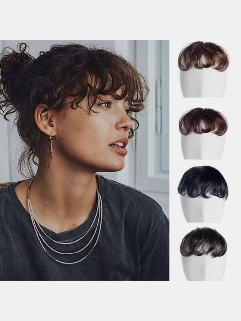 4 Farger Ultratynn Curly Fluffy Bangs Hårstykke Naturlig Litt Rotete Innvendig Roll Hårforlengelse