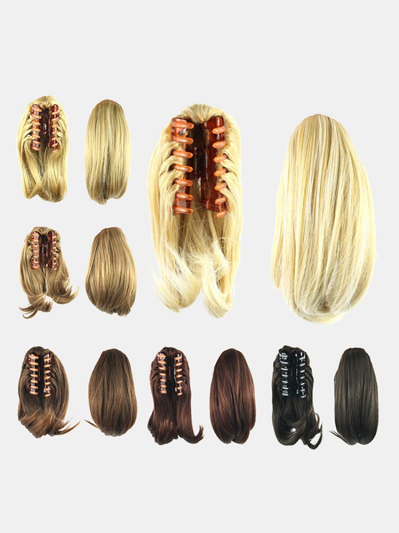 8 Farger Straight Hair Extensions Høytemperatur Fiber Catch Clip Liten Hestehale