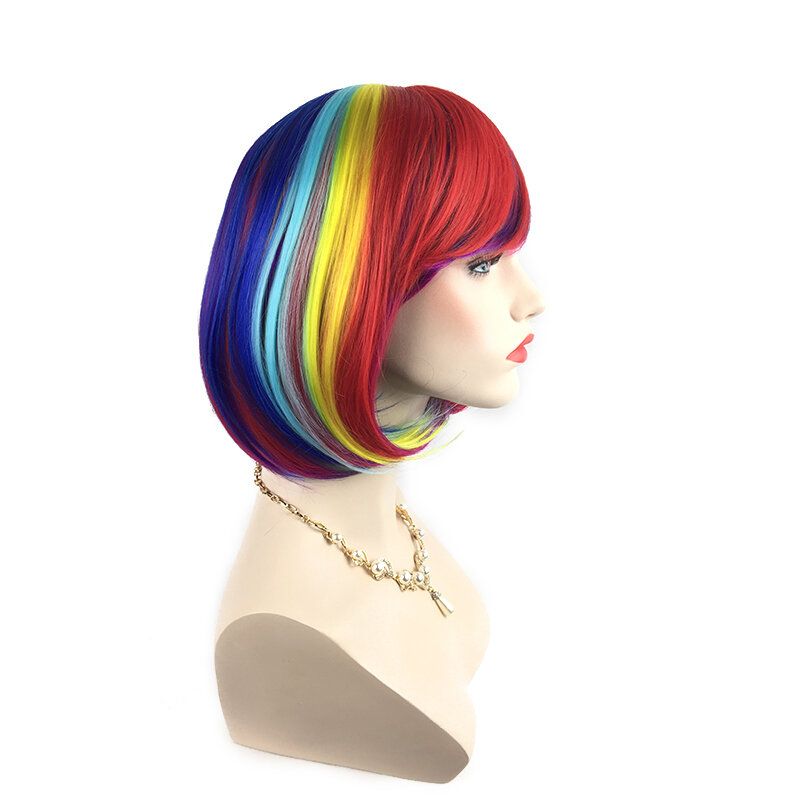 Gradient Fargerike Kort Rett Bob Cosplay Syntetiske Parykker Høytemperatur Fiber Hår For Dame