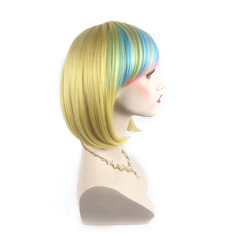 Gradient Fargerike Kort Rett Bob Cosplay Syntetiske Parykker Høytemperatur Fiber Hår For Dame