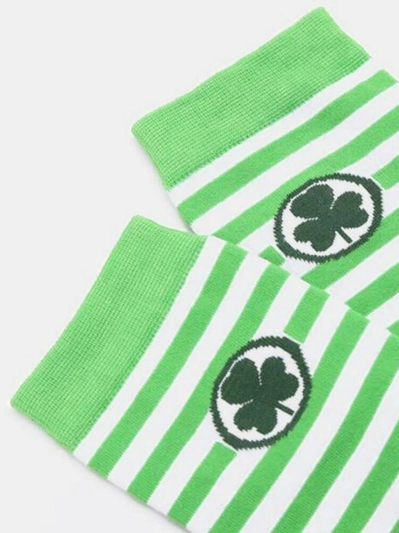 Kvinner Bomull Kløver Stripe Mønster St. Patrick's Day Party Utendørs Mote Strømper Kne Sokker