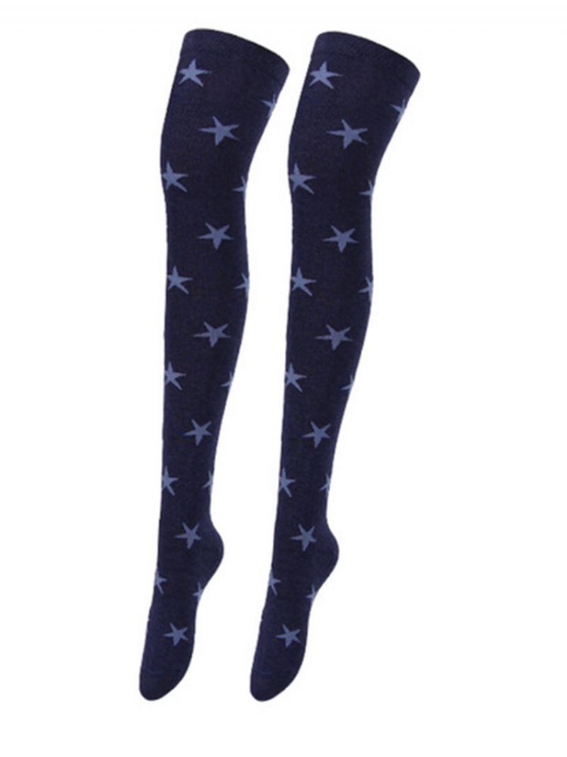 Sesong College Style Joker Colorblock Denim Long Leg Sokker Kammet Cotton Stars Lange Kvinner