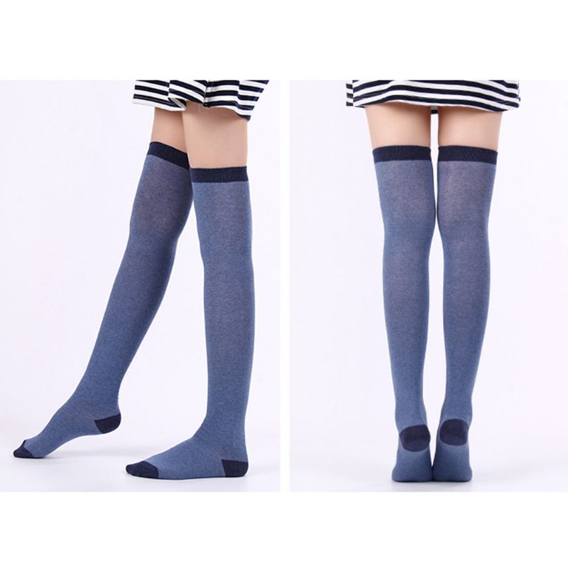 Sesong College Style Joker Colorblock Denim Long Leg Sokker Kammet Cotton Stars Lange Kvinner