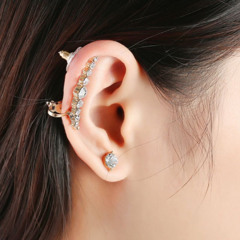 1 Par Asymmetriske Øredobber Alloy Rhinestones Stud Ear Clip