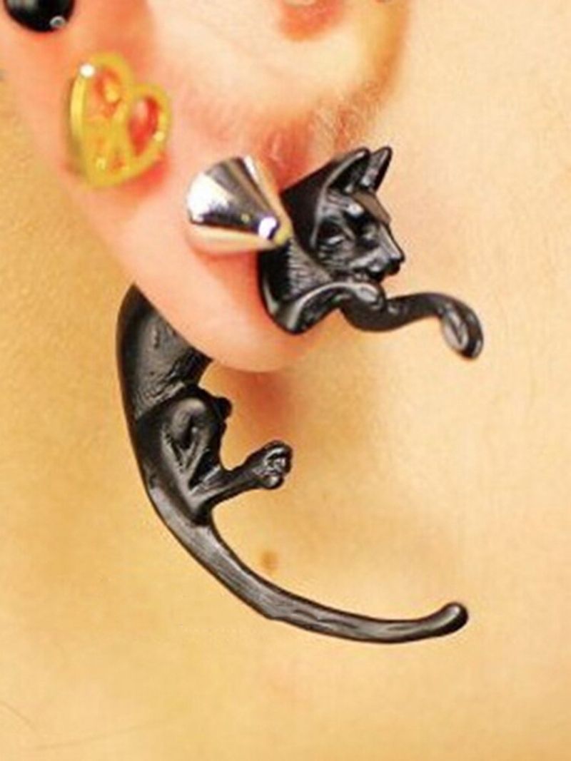 1 Pc Hip Hop Vintage Black Long Tail Leopard Cat Pierced Øredobber