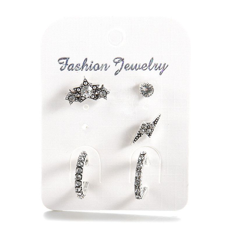 5 Stk Fashion Crystal Stars Stud Øredobber Bohemian Geometric Rhinestones Sølv For Kvinner