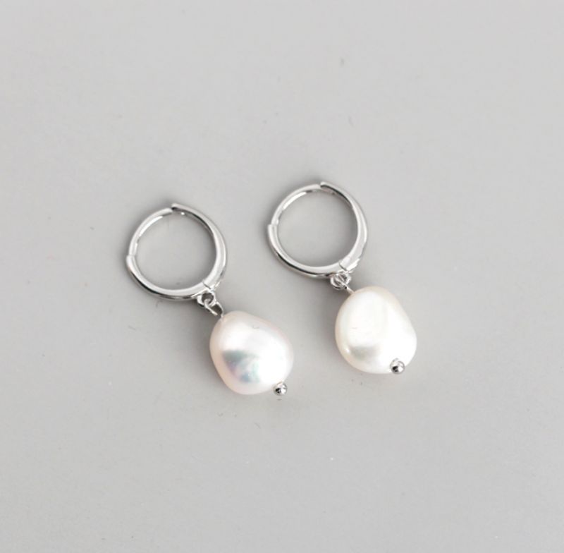 925 Sterling Sølv Ferskvann Pearl Stud Øredobber Hoop