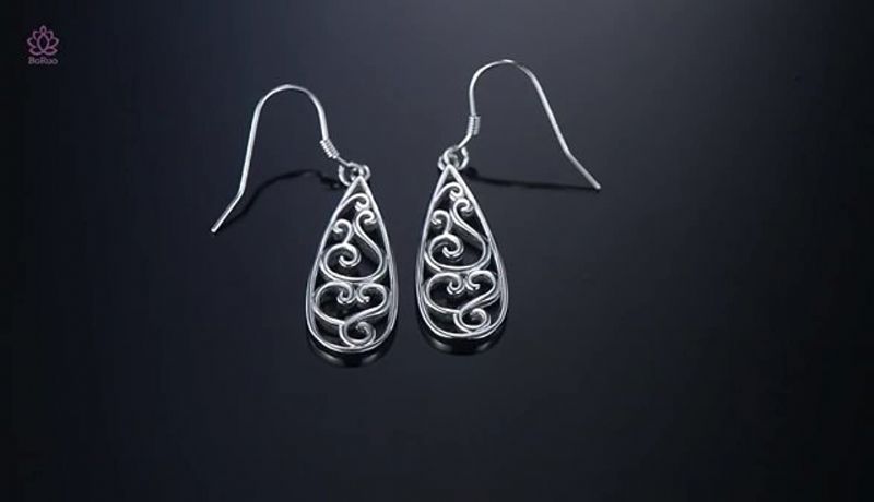 925 Sterling Sølv Filigran Eardrop Teardrop Øredobber Brude Smykker