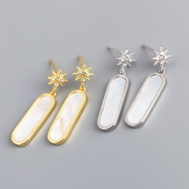 925 Sterling Sølv Seashell Stone North Star Dangle Øredobber Studs Med Zirconia