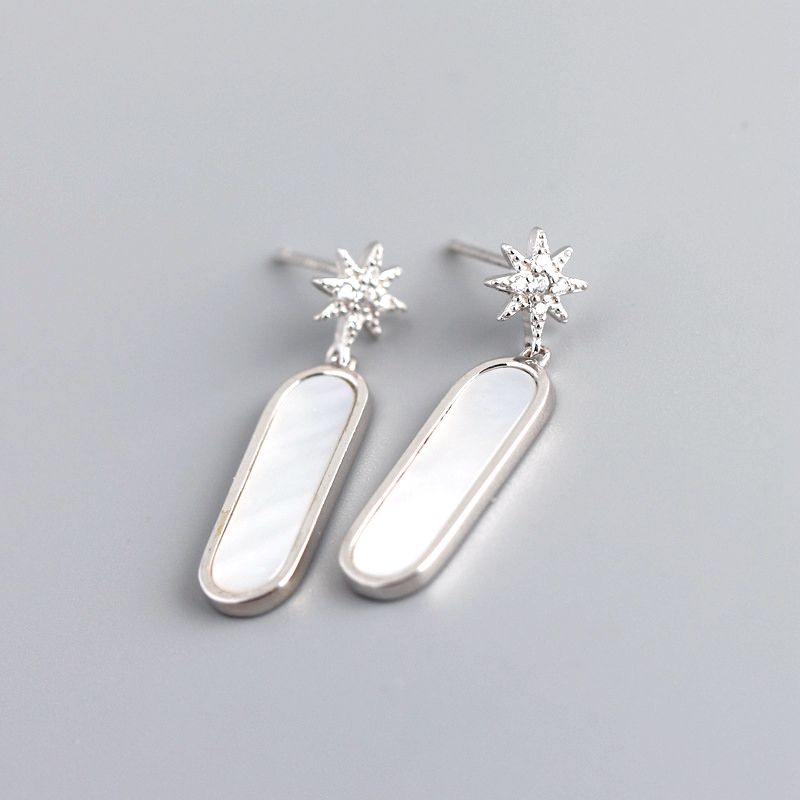 925 Sterling Sølv Seashell Stone North Star Dangle Øredobber Studs Med Zirconia