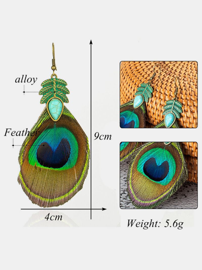 Alloy Bohemian Peacock Feather Diamond-formet Øredobber