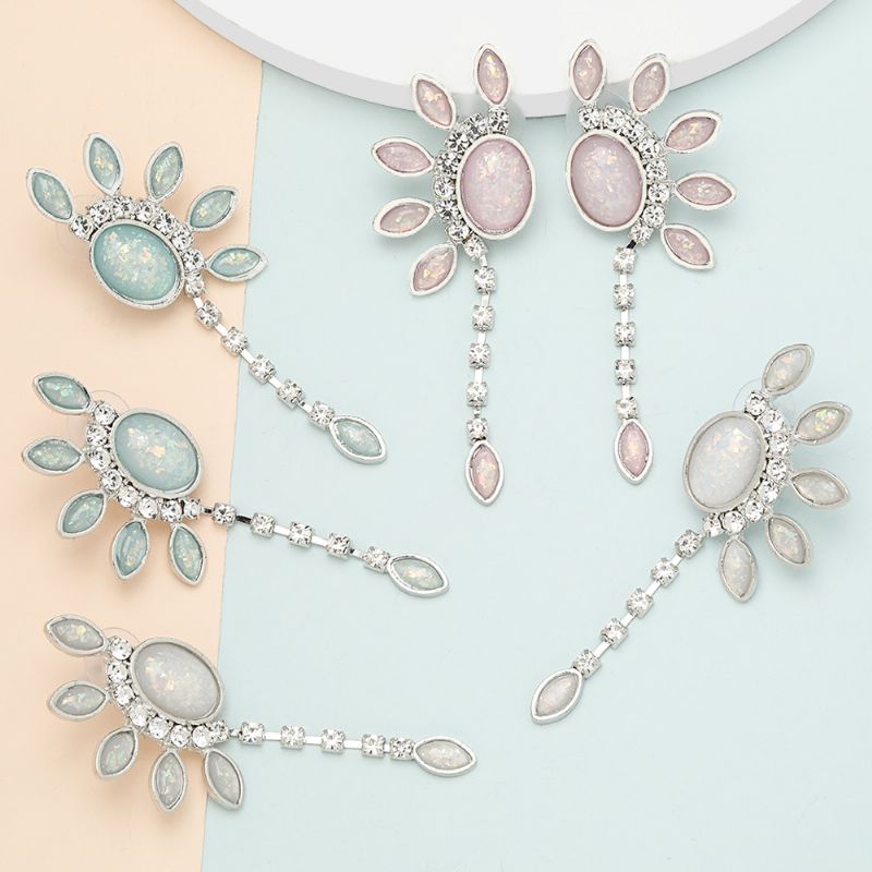 Alloy Resin Flower Rhinestone Water Drop Dingle Øredobber