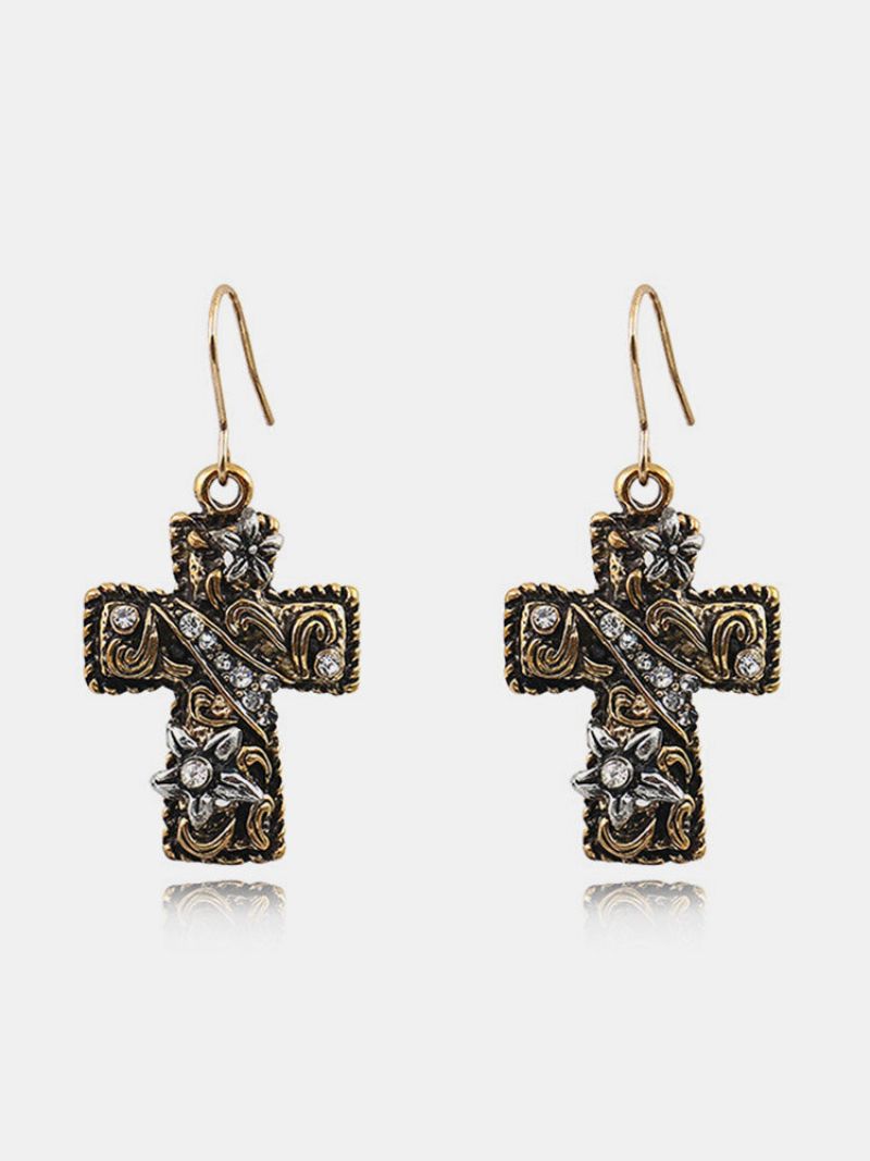 Bohemia Cross Kvinner Øredobber Blomst Rhinestone Anheng Smykker Gave