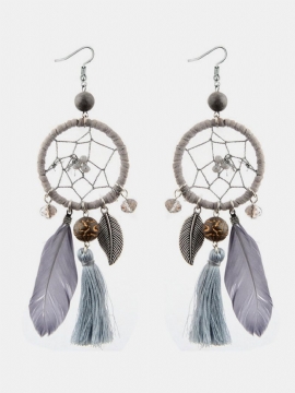 Bohemian Geometrisk Dreamcatcher Anheng Lange Øredobber Metal Feather Dusk Turkise