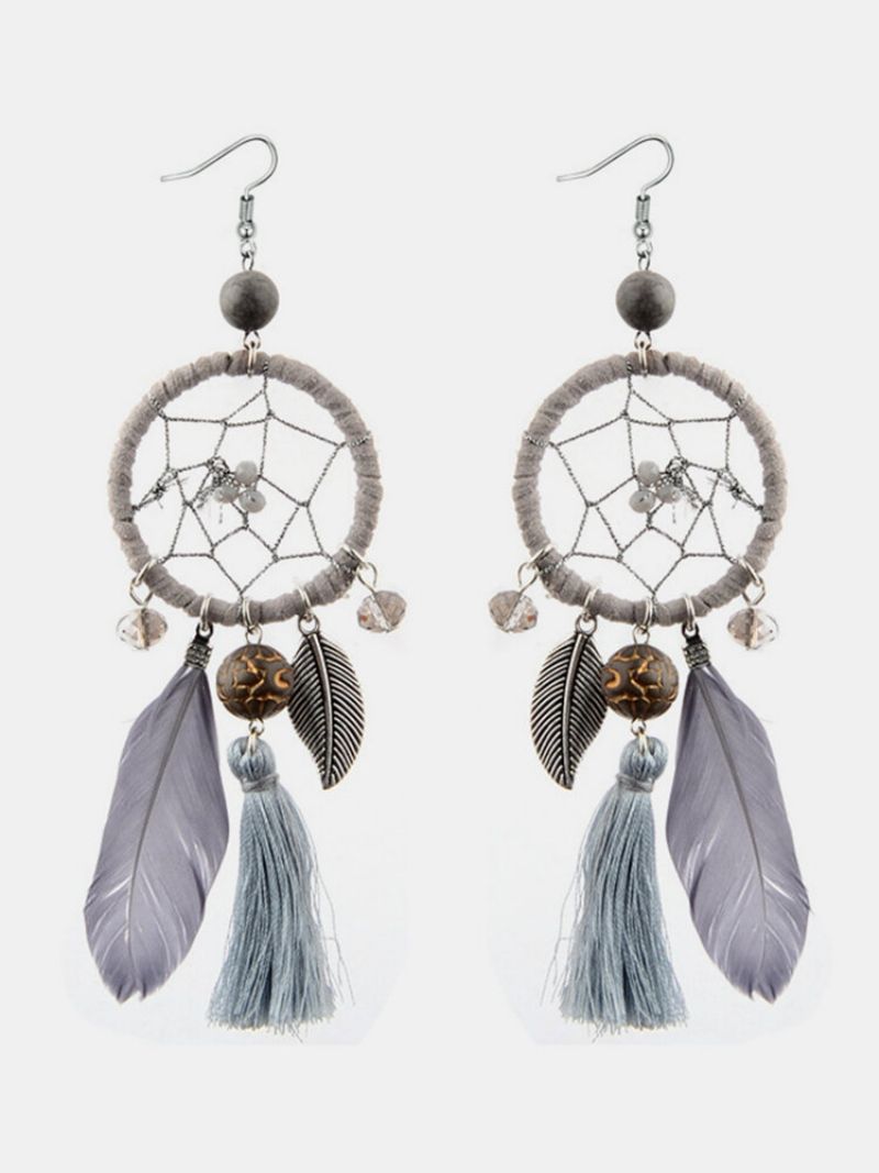 Bohemian Geometrisk Dreamcatcher Anheng Lange Øredobber Metal Feather Dusk Turkise