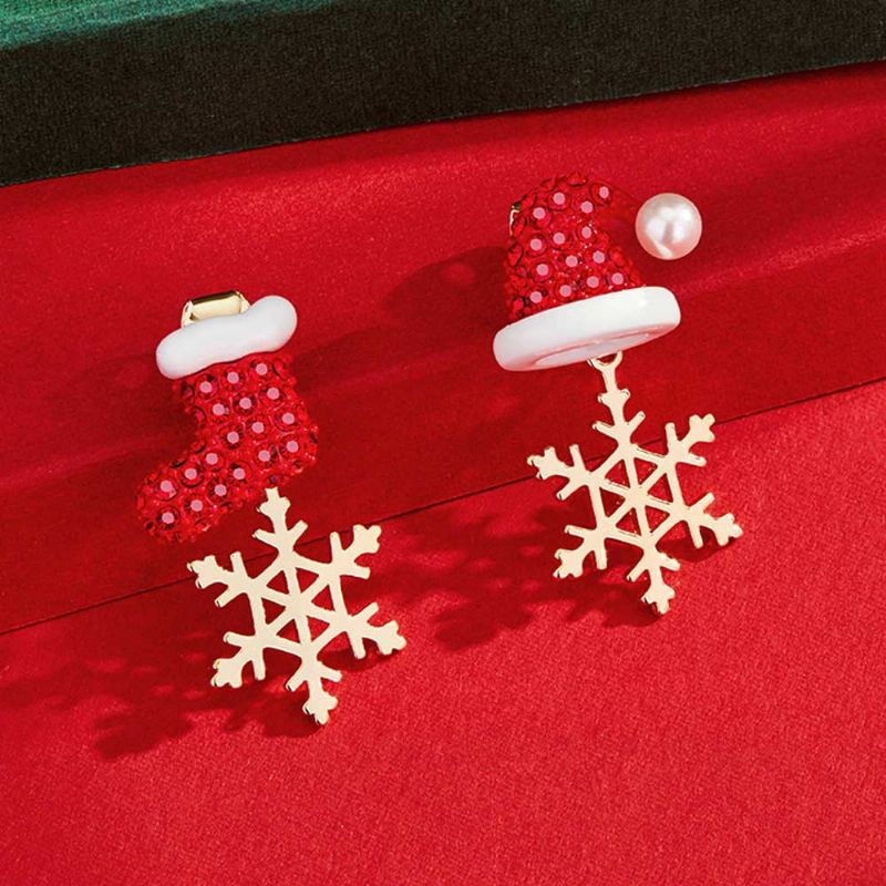 Christmas Snowflake Øredobber For Kvinner Unike Asymmetriske Studs Festsmykker Til Jul Nyttår Gaveutdeling