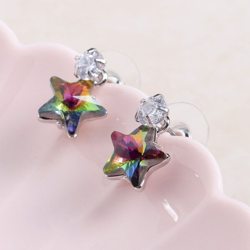 Enkle Star Stud Øredobber Blendende Cubic Zirconia Crystal Piercing For Kvinner