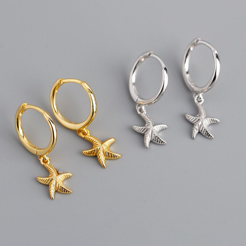 Gullbelagte 925 Sterling Sølv Starfish Hoop Øredobber Dingle