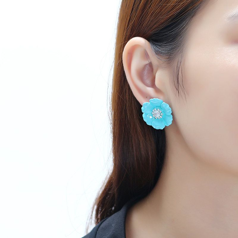 Jassy® Candy Color Flower Ear Stud Lovely Style Rhinestone Crystal Elegante Øredobber Gave Til Jente