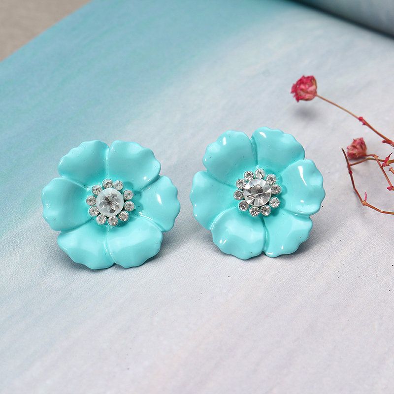 Jassy® Candy Color Flower Ear Stud Lovely Style Rhinestone Crystal Elegante Øredobber Gave Til Jente