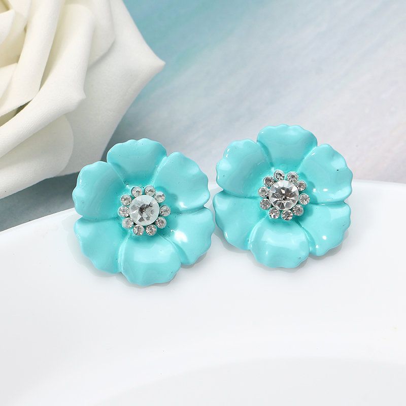 Jassy® Candy Color Flower Ear Stud Lovely Style Rhinestone Crystal Elegante Øredobber Gave Til Jente