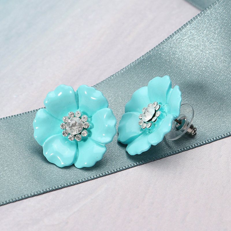 Jassy® Candy Color Flower Ear Stud Lovely Style Rhinestone Crystal Elegante Øredobber Gave Til Jente