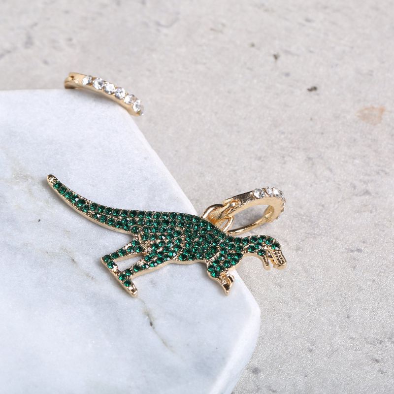 Klassiske Gullgrønne Rhinestones Dinosaur Dangle Øredobber Mote Asymmetri For Kvinner Gaver