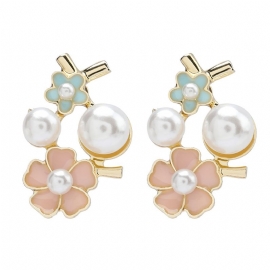 Legering Elegant Pearl Flower Stud Øredobber For Kvinner