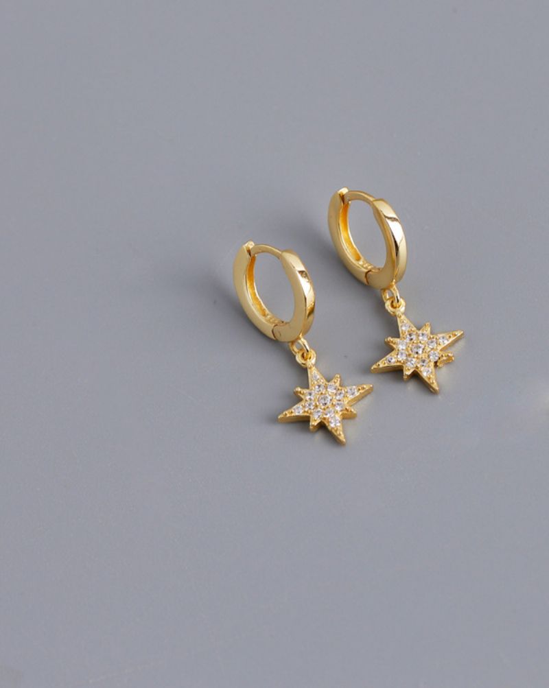 Micro Pave Cubic Zirconia 925 Sterlingsølv North Star Dangle Øredobber