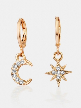 Mote Luksus Kreativ Stil Rhinestone Star & Moon Shape Asymmetrisk Legering Øredobber