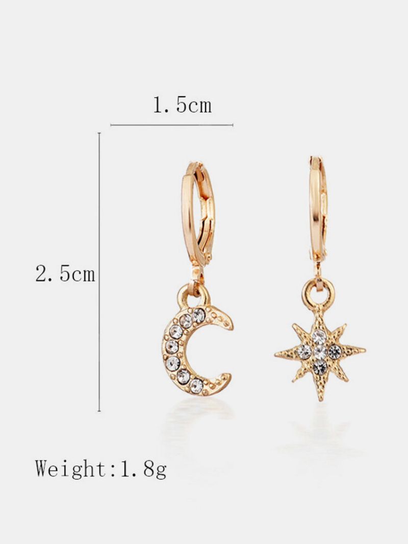 Mote Luksus Kreativ Stil Rhinestone Star & Moon Shape Asymmetrisk Legering Øredobber