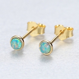 Pag&mag S925 Sterling Sølv Øredobber Enkle Små Fresh Runde Opal Lady