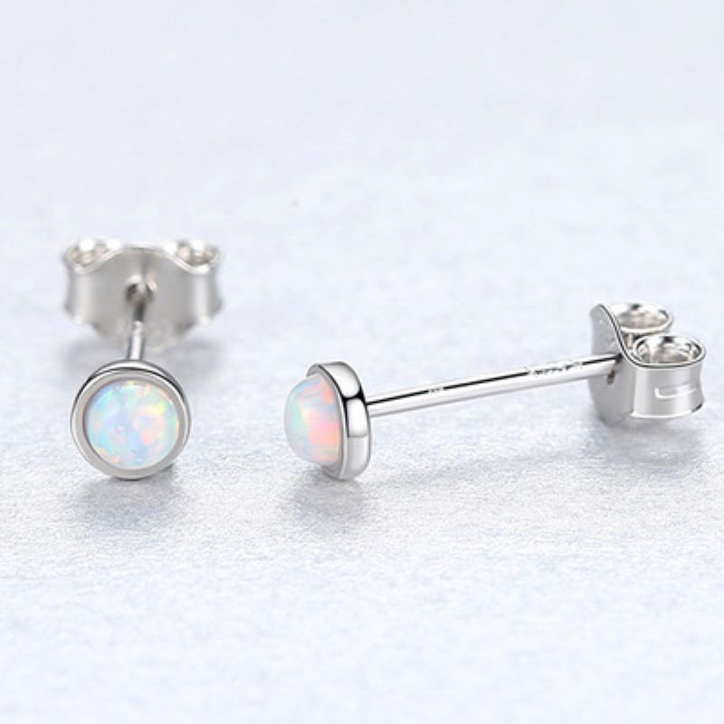 Pag&mag S925 Sterling Sølv Øredobber Enkle Små Fresh Runde Opal Lady