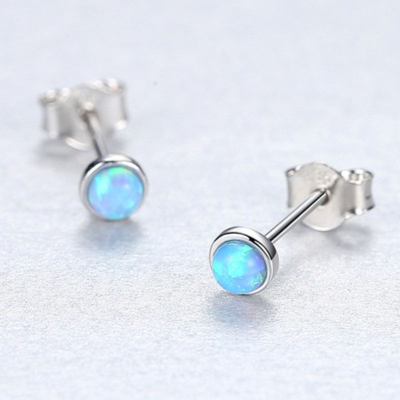 Pag&mag S925 Sterling Sølv Øredobber Enkle Små Fresh Runde Opal Lady